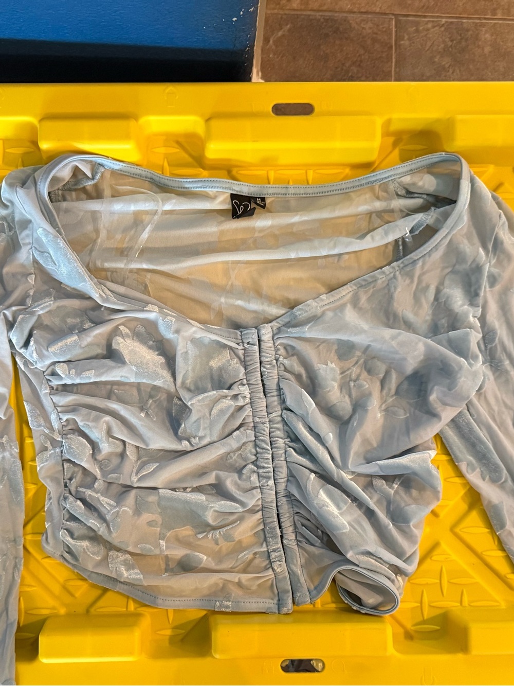Light Blue Ruched Long-Sleeve Crop Top hook top Windsor